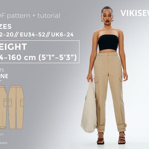 Anne pants 154-160 height US sizes 2 - 20 pattern, casual sewing pattern with tutorial