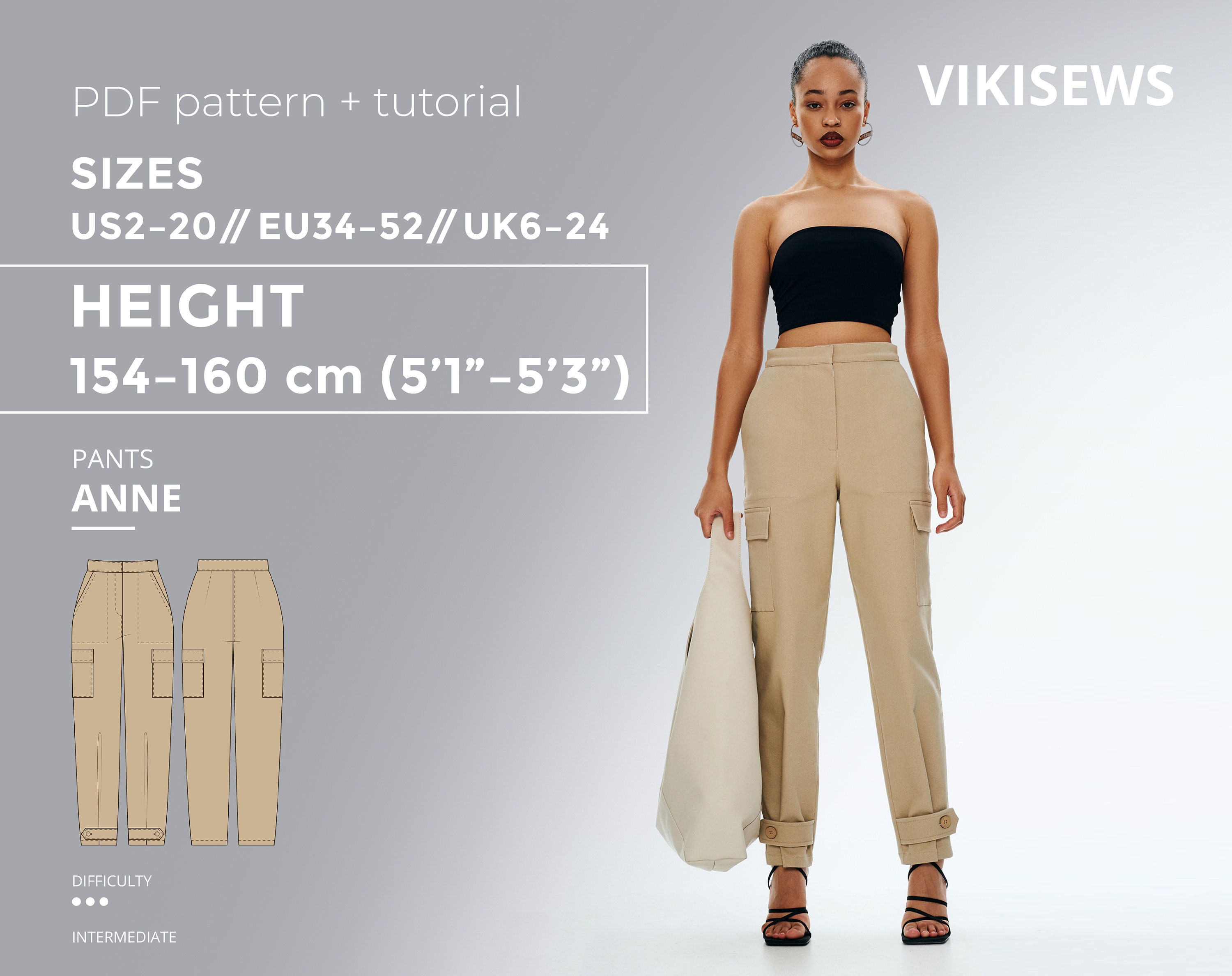 Pantalones Anne 154 160 altura tallas EE. UU. 2 20 patron patron de costura casual con tutorial Etsy Espana
