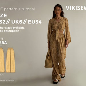 Mara voluminous summer pants sewing pattern with tutorial size US 2 UK 6 EU 34