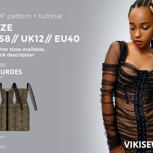 Lourdes dress pattern, corset dress pattern, formal slip dress pattern, pdf sewing pattern with tutorial size US 8 UK 12 EU 40