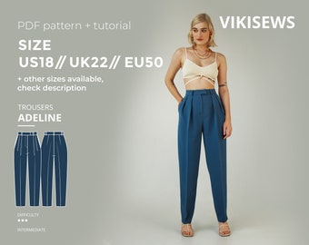 Adeline Hose mit Bundfalten Schnittmuster mit Anleitung Größe US 18 UK 22 EU 50