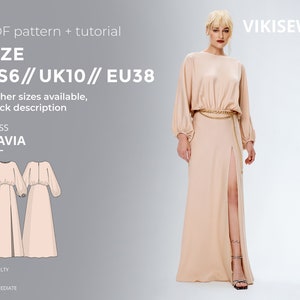 Flavia dress digital pattern pdf sewing pattern with tutorial size US 6 UK 10 EU 38