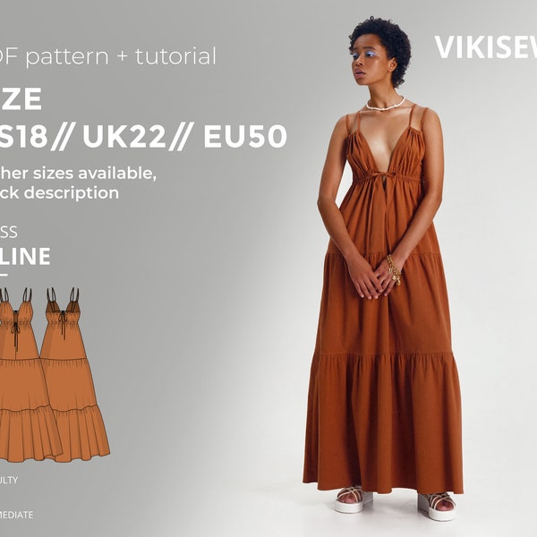 Celine dress digital pattern pdf sewing pattern with tutorial size US 18 UK 22 EU 50