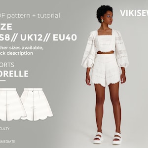 Sorelle short digital pattern pdf sewing pattern with tutorial size US 8 UK 12 EU 40