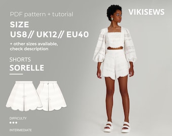 Sorelle short digital pattern pdf sewing pattern with tutorial size US 8 UK 12 EU 40