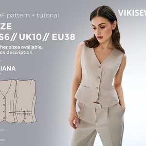 Liliana vest sewing pattern with tutorial size US 6 UK 10 EU 38