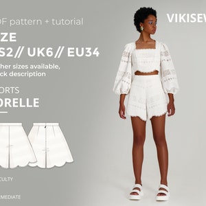 Sorelle short digital pattern pdf sewing pattern with tutorial size US 2 UK 6 EU 34