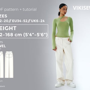 Jewel pants 162-168 height US sizes 2 - 20 pattern, jeans sewing pattern with tutorial