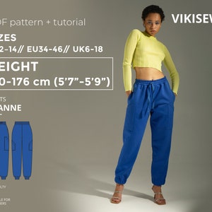 Joanne pants 170-176 height US sizes 2 - 14 pattern, sewing pattern with tutorial