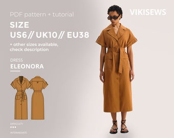 Eleonora dress sewing pattern with tutorial size US 6 UK 10 EU 38