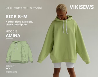 Amina oversized hoodie sewing pattern with tutorial size S-M