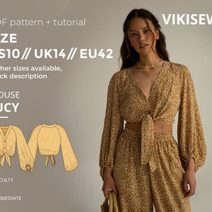 Lucy blouse sewing pattern with tutorial size US 10 UK 14 EU 42