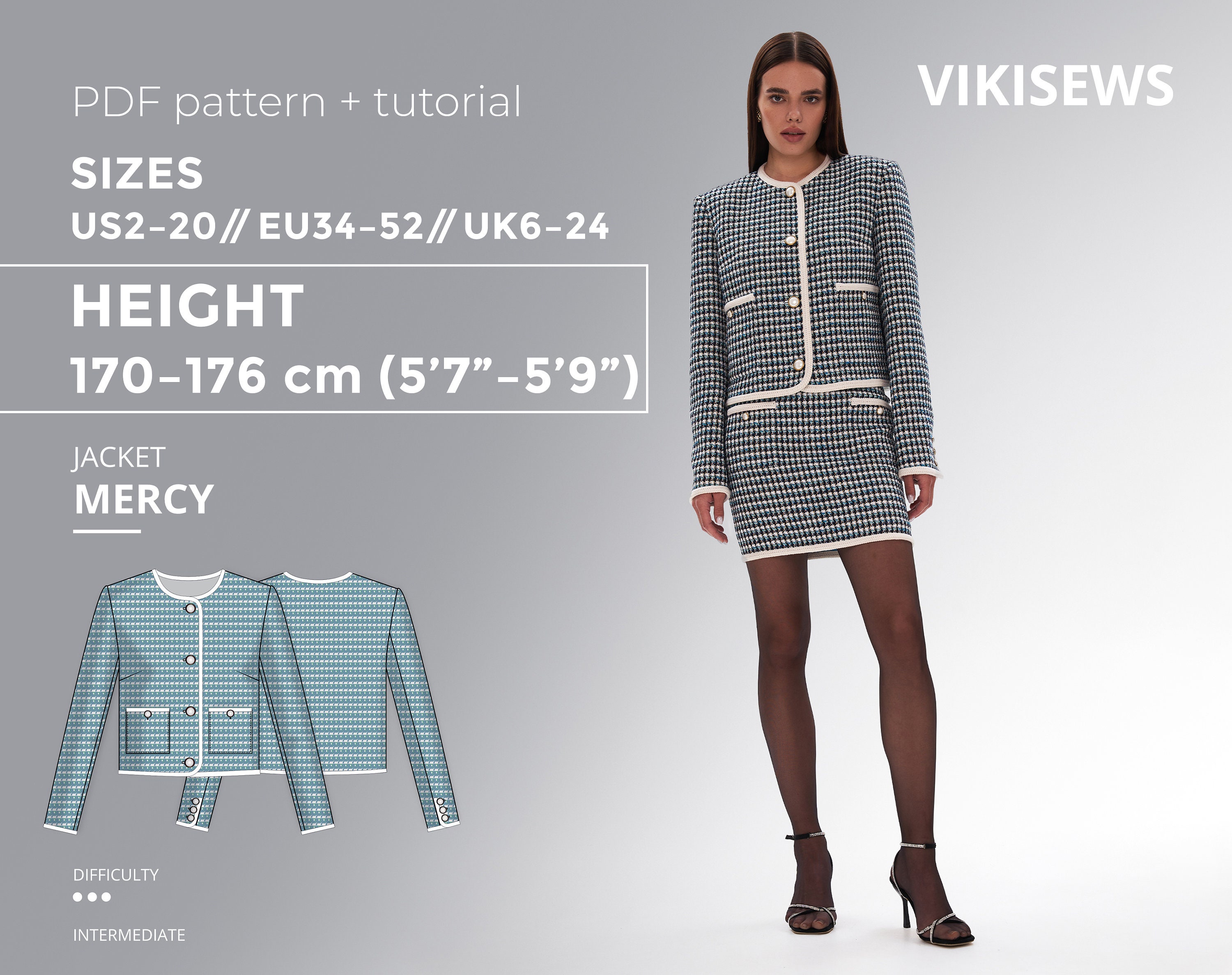 Mercy Jacket PDF Sewing Pattern With Tutorial, Size EU34