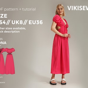 Oona summer dress with naked back sewing pattern with tutorial size US 4 UK 8 EU 36