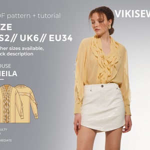Sheila blouse digital pattern pdf sewing pattern with tutorial size US 2 UK 6 EU 34