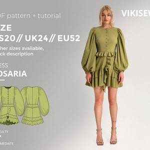 Rosaria dress digital pattern pdf sewing pattern with tutorial size US 20 UK 24 EU 52