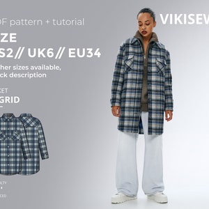 Ingrid semi-fitted shirt jacket pattern with pdf tutorial size US 2 UK 6 EU 34