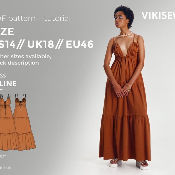 Celine dress digital pattern pdf sewing pattern with tutorial size US 14 UK 18 EU 46