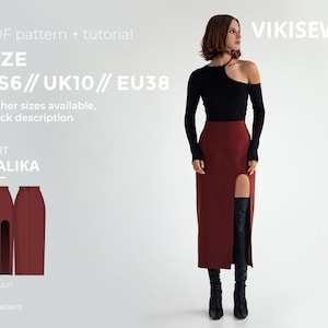 Malika semi-fitted straight skirt pattern with pdf tutorial size US 6 UK 10 EU 38
