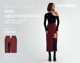 Malika semi-fitted straight skirt pattern with pdf tutorial size US 6 UK 10 EU 38