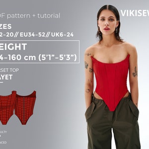 Hayet corset top 154-160 height US sizes 2 - 20 pattern, princess corset top sewing pattern with tutorial