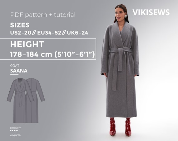 Saana Coat PDF Sewing Pattern With Tutorial, Size EU34-EU52