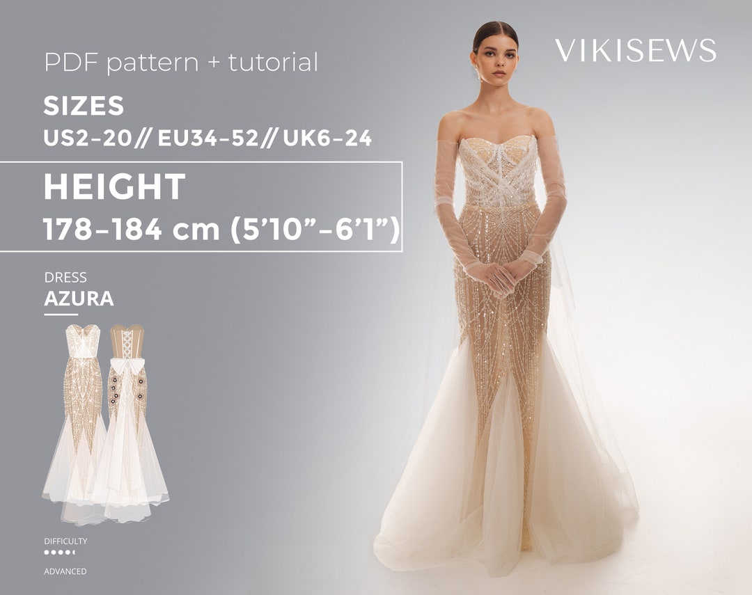 Azura Wedding Dress PDF Sewing Pattern With Tutorial Size - Etsy