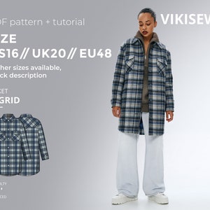 Ingrid semi-fitted shirt jacket pattern with pdf tutorial size US 16 UK 20 EU 48