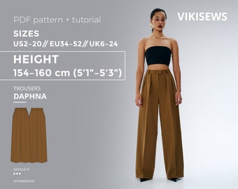 Daphna trousers 154-160 height US sizes 2 - 20 pattern, sewing pattern with tutorial