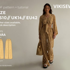 Mara voluminous summer pants sewing pattern with tutorial size US 10 UK 14 EU 42