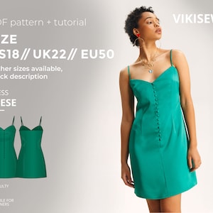 Strap Dress PDF Sewing Pattern Reese Size US18 UK22 EU50, Slip, Sleeveless, and Close-Fitting Mini Dress Pattern, DIY Summer A-Line Dress