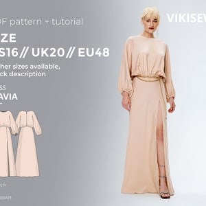 Flavia ドレス デジタル パターン PDF 縫製パターン チュートリアル付き サイズ US 16 UK 20 EU 48