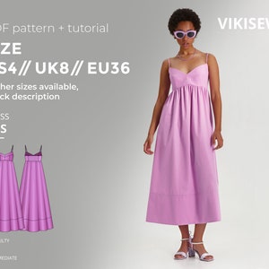 Iris dress digital pattern pdf sewing pattern with tutorial size US 4 UK 8 EU 36