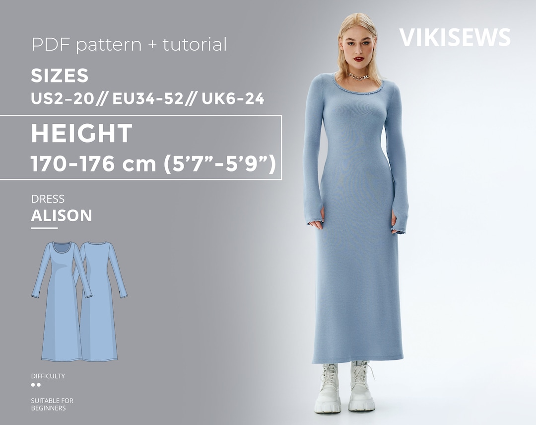 Alison Dress 170-176 Height US Sizes 2 - 20 Pattern, Knit Dress Sewing  Pattern With Tutorial - Etsy