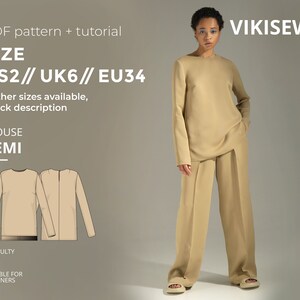 Demi blouse sewing pattern with tutorial size US 2 UK 6 EU 34
