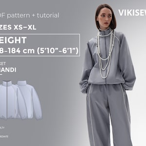 Patron de couture PDF de la veste Khandi avec tutoriel, taille XS-XL pour 178-184 cm de hauteur