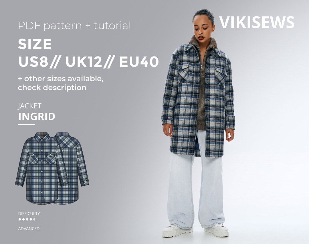 Ingrid Semifitted Shirt Jacket Pattern With Pdf Tutorial Size Etsy