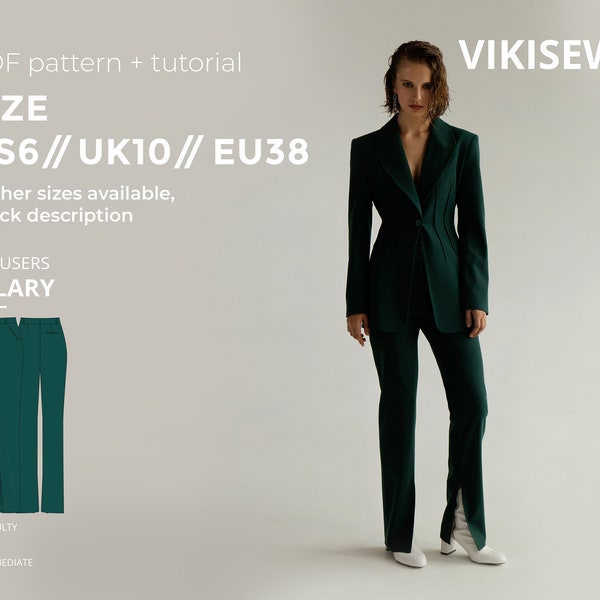 Patron de pantalon ajusté Hilary avec tutoriel pdf taille US 6 UK 10 EU 38