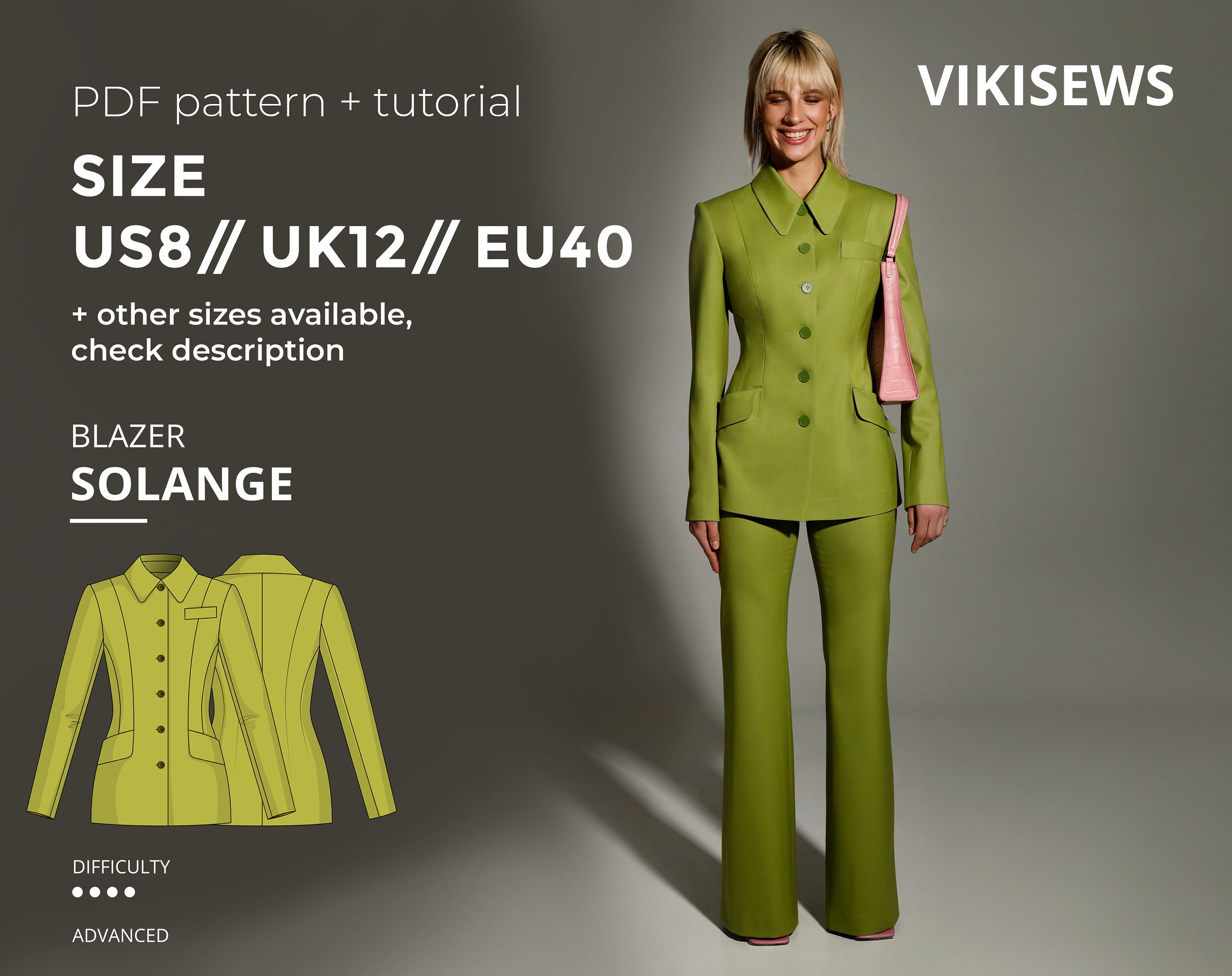 Solange Classic Blazer Sewing Pattern With Tutorial Size US 8 UK 12 EU 40 -   Finland