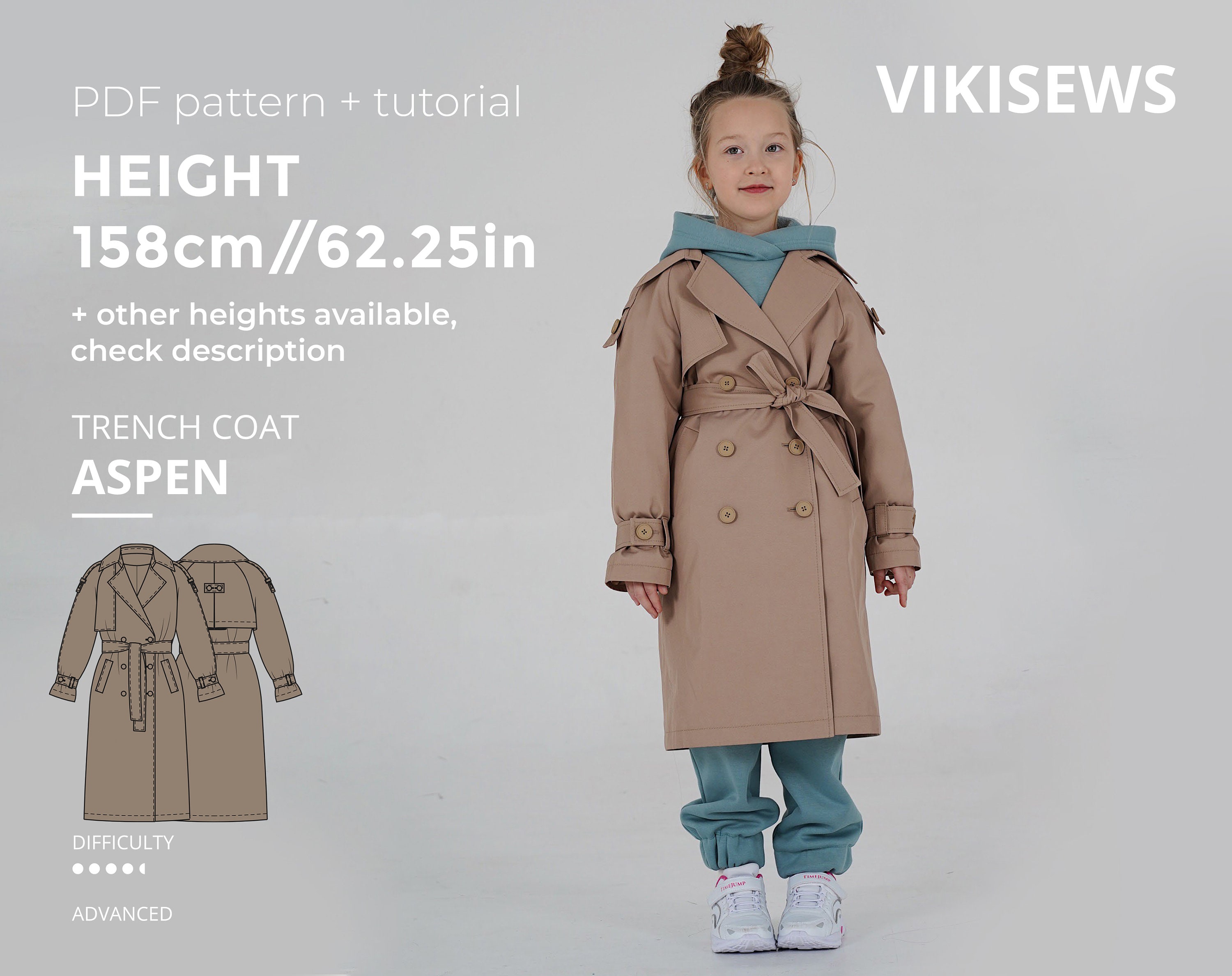 Aspen Girls Trench Coat Kids Trench Coat Sewing Pattern With