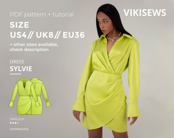 Sylvie dress sewing pattern with tutorial size US 4 UK 8 EU 36