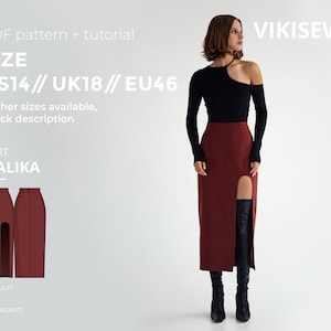 Malika semi-fitted straight skirt pattern with pdf tutorial size US 14 UK 18 EU 46