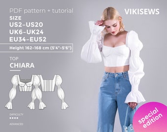 Chiara blouse 162-168 height US size 2 - 20 sewing pattern with tutorial