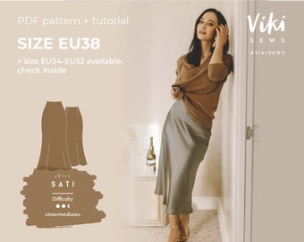 Sati satin skirt sewing pattern with tutorial size US 6 UK 10 EU 38