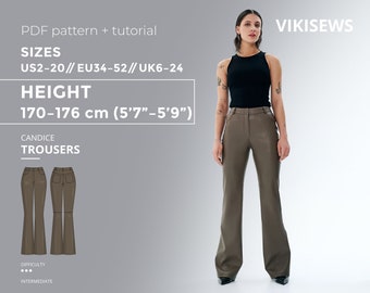 Candice pants 170-176 height US sizes 2 - 20 pattern, faux leather sewing pattern with tutorial