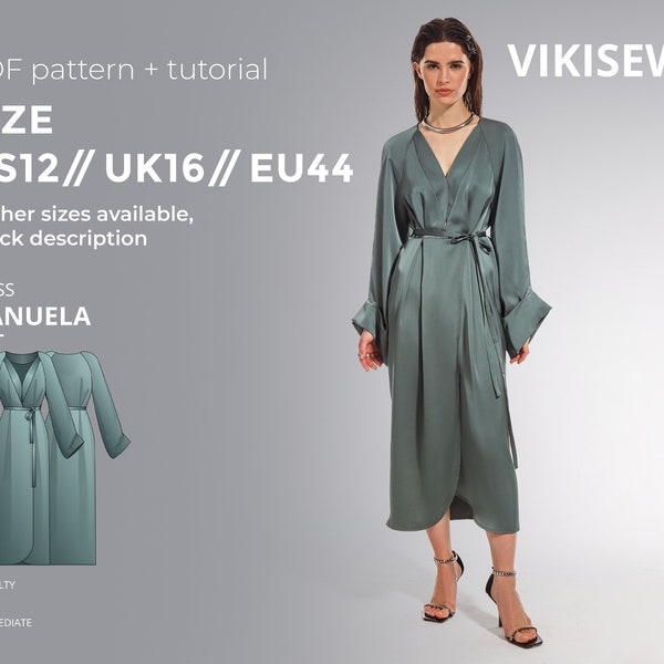 Manuela dress sewing pattern with tutorial size US 12 UK 16 EU 44