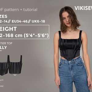 Tally Bustier top 162-168 height US sizes 2 - 14 pattern, sewing pattern with tutorial