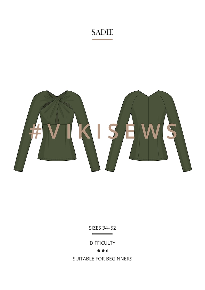Vikisews Long Sleeve Top PDF Sewing Pattern Sadie, Size EU34EU52 for