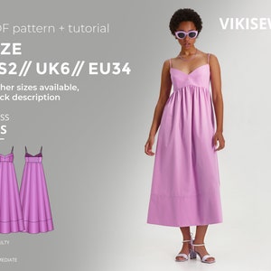 Iris dress digital pattern pdf sewing pattern with tutorial size US 2 UK 6 EU 34