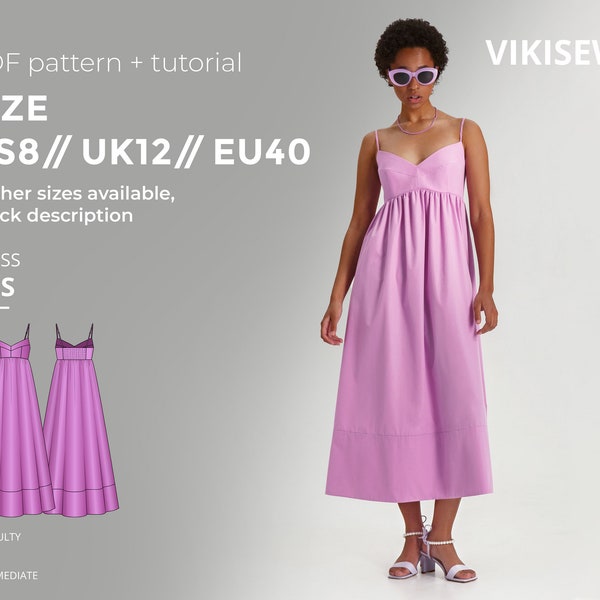 Iris dress digital pattern pdf sewing pattern with tutorial size US 8 UK 12 EU 40